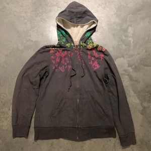 No Boundaries Fading Rainbow Skulls Sherpa Lined Hood Zip Hoodie